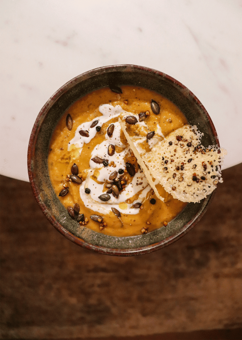 Butternut Cream Soup & Pepper Parmesan Crisp Recipe